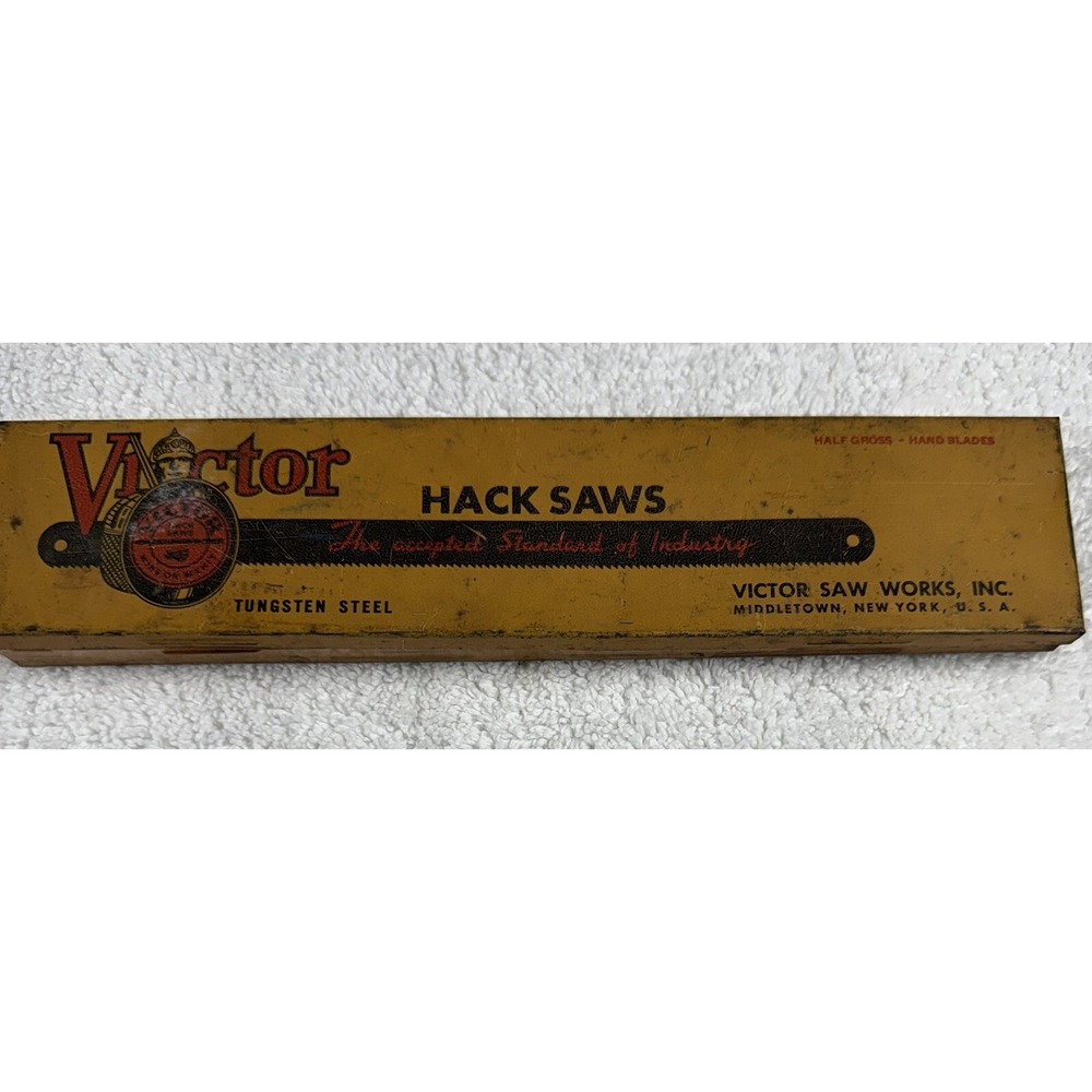 Vtg Victor Hack Saws‎ Hand Blades Advertising Tin USA 1937